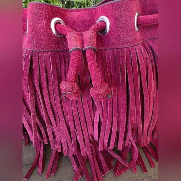 Rebecca Minkoff Burgandy Suede Fringe Crossbody Bag - Picture 5 of 10